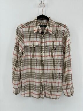 Lauren Ralph Lauren White and Brown Plaid Button-Down Shirt